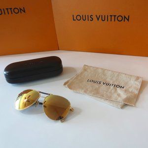 Louis Vuitton Damier Ebene Conspiration Pilot Aviator Sunglasses Z0790U Gold